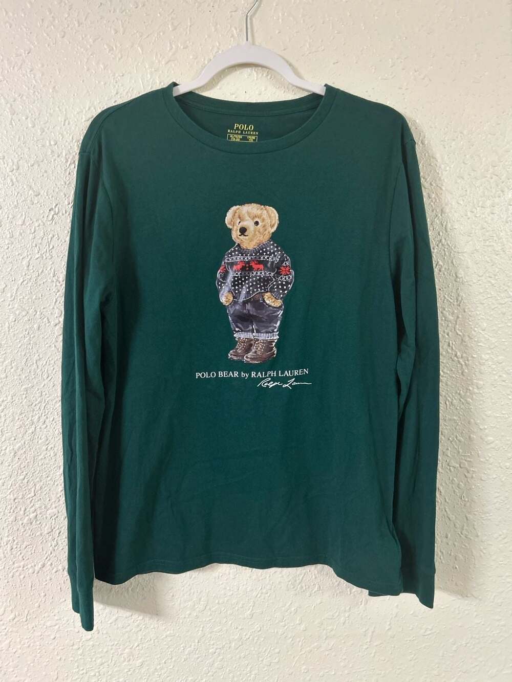 Polo Ralph Lauren Green Youth Polo Bear Graphic Long Sleeve T-Shirt